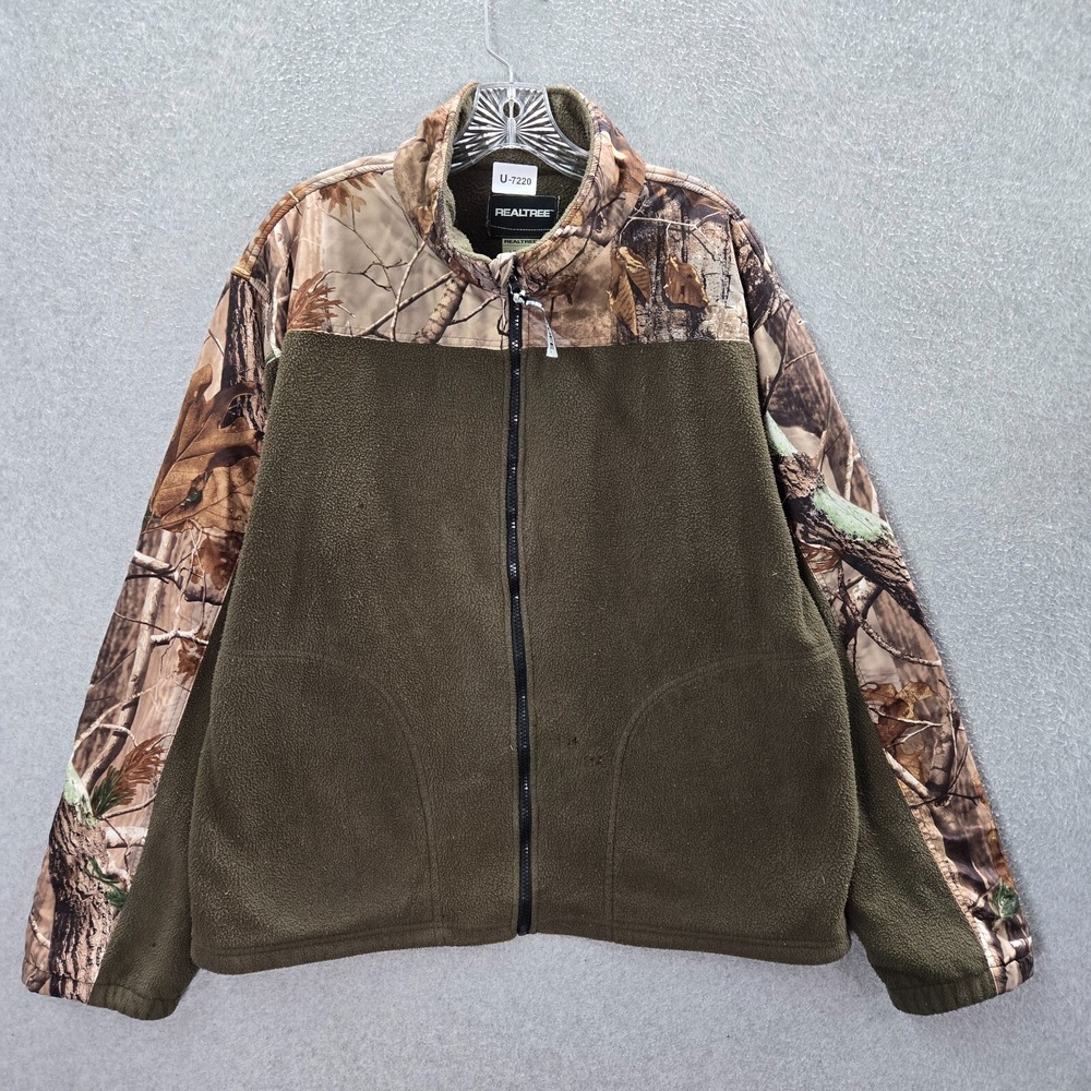 Realtree Men Jacket Large Green Camo Fleece Colorblock Mock Neck READ